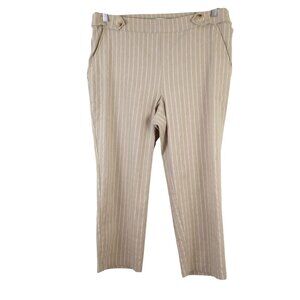 Zac & Rachel Womens 12 Tan Striped Linen Blend Pull On Capri Cropped Pants